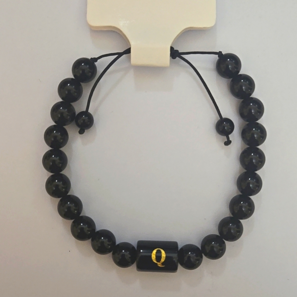 Obsidian Gem Stone Letter Q